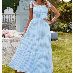 ZESICA Women's Summer Square Neck Smocked A Line Maxi Dress